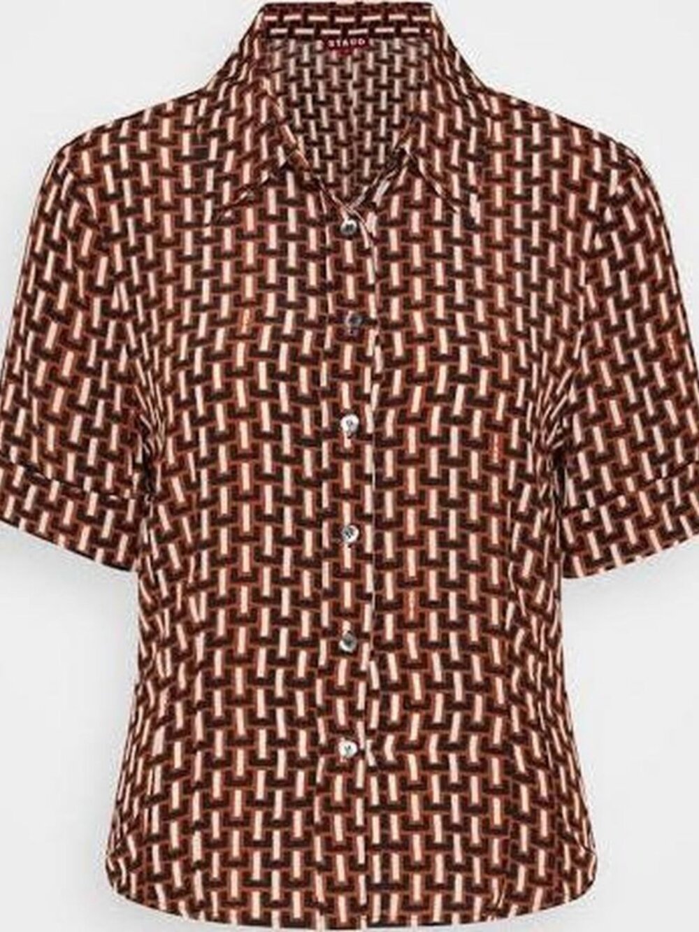 STAUD Joan Button Down Shirt Basketweave Print Size 4